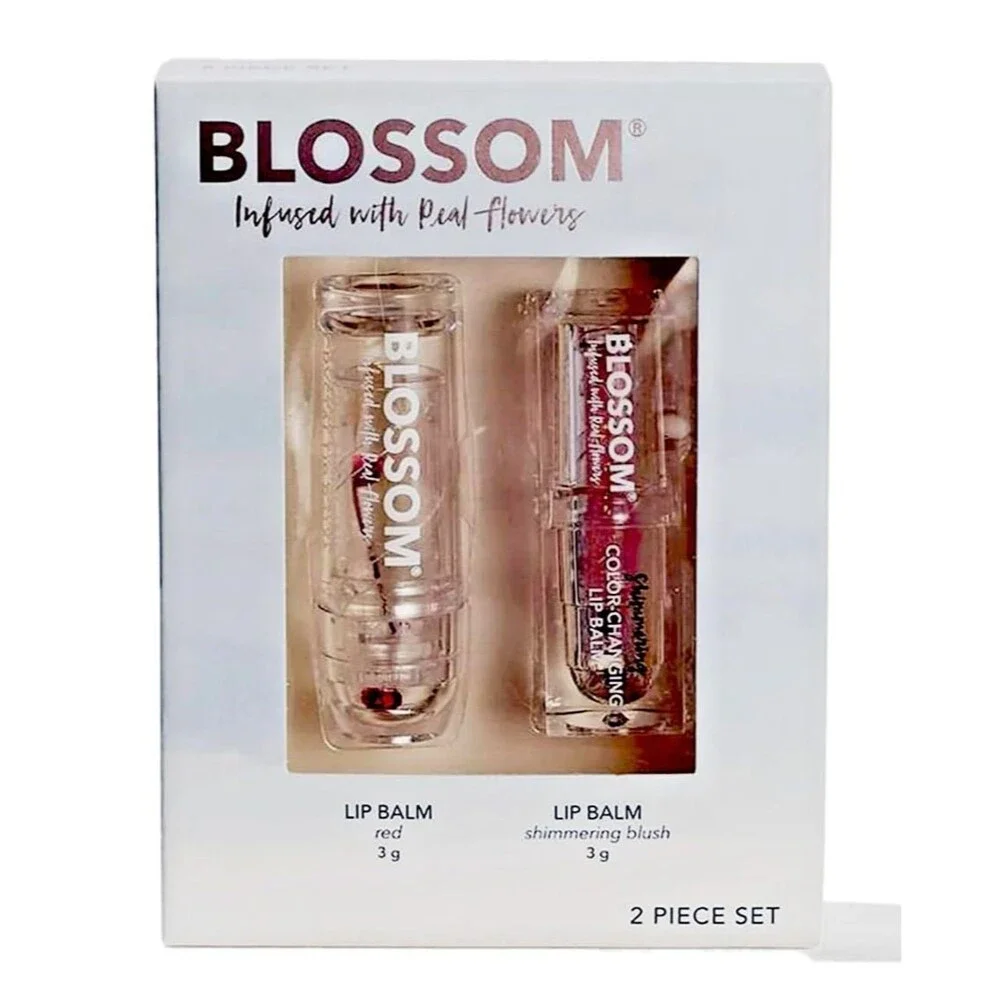 BLOSSOM Set of 2 Color-Changing Crystal Lip Balm - Shimmering Blush & Red